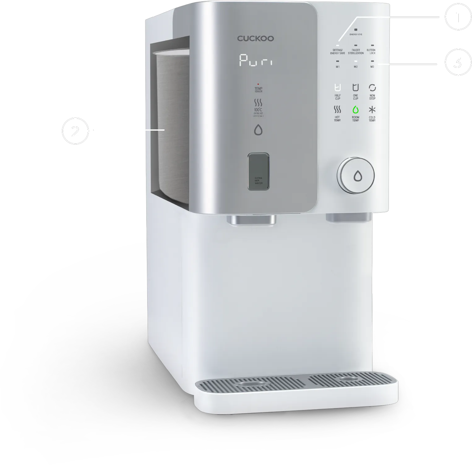 CUCKOO Grande dengan callout feature voice navigation tank capacity dan memory function